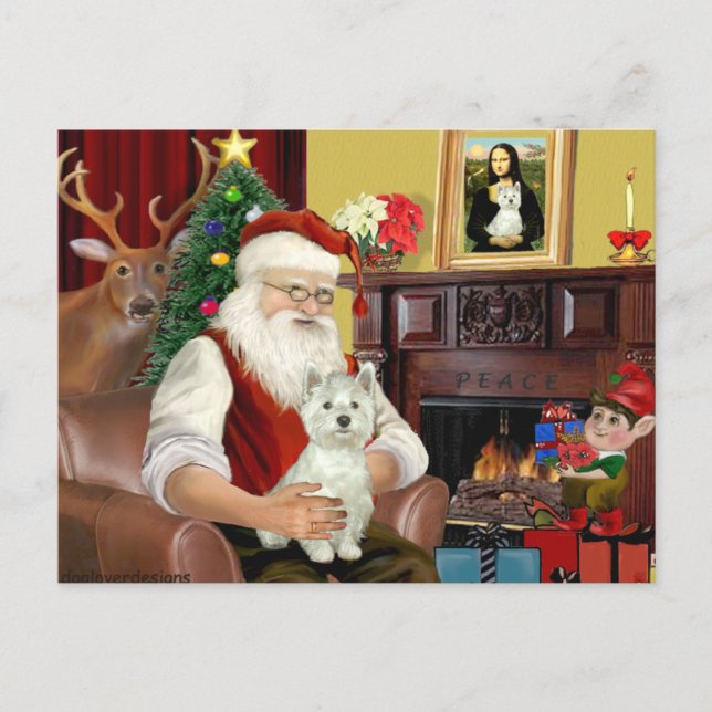 Santa's Väster Highland Terrier 8 - Santa Helg Vykort (Framsida)