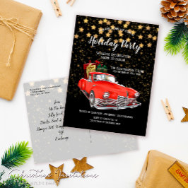 Santas Vintage Red Car-inbjudan till julfest Vykort