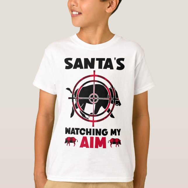 Santa's Watching My Aim - Boar Hog Hunting  T Shirt (Framsida)