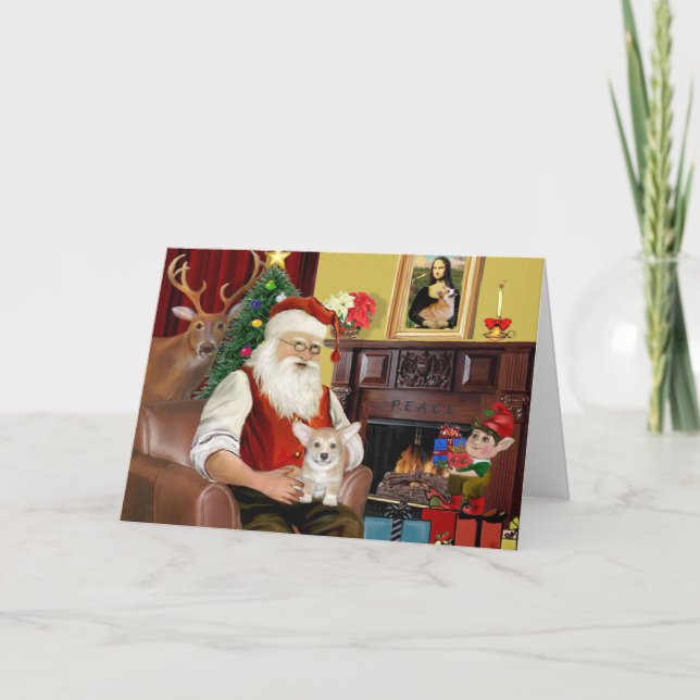 Santa's Welsh Corgi Puppy (Pemb) Helgkort (Framsida)