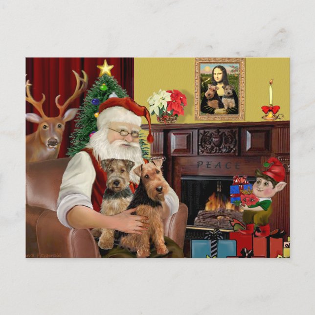 Santa's Welsh Terriers (TWO) Helg Vykort (Framsida)