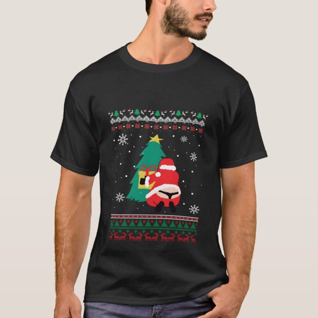 Santa's Whale Svan Thongs Ugly T Shirt (Framsida)
