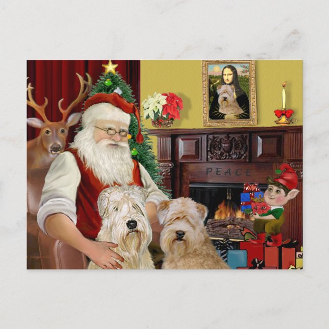 Santa's Wheaten Terriers (TWO) Helg Vykort (Framsida)