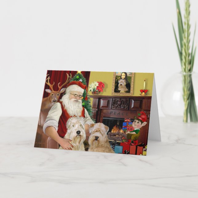 Santa's Wheaten Terriers (TWO) Helgkort (Framsida)