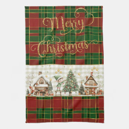 Santa's Workshop Elves Red Green Christmas Tartan  Kökshandduk