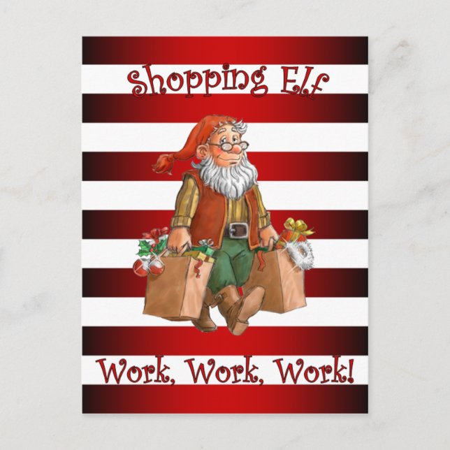 Santa's Workshop ~Jul Shopping Elf ~Helgdag~ Helg Vykort (Framsida)