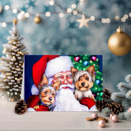Santa's Yorkies vid jul Helgkort