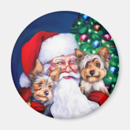 Santa's Yorkies vid jul Magnet
