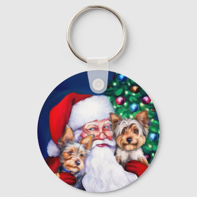 Santa's Yorkies vid jul Nyckelring (Framsida)