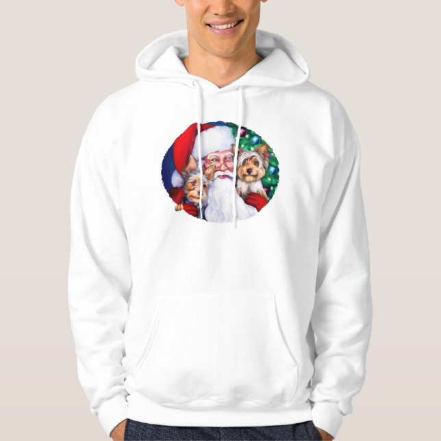 Santa's Yorkies vid jul Sweatshirt Med Luva (Framsida)