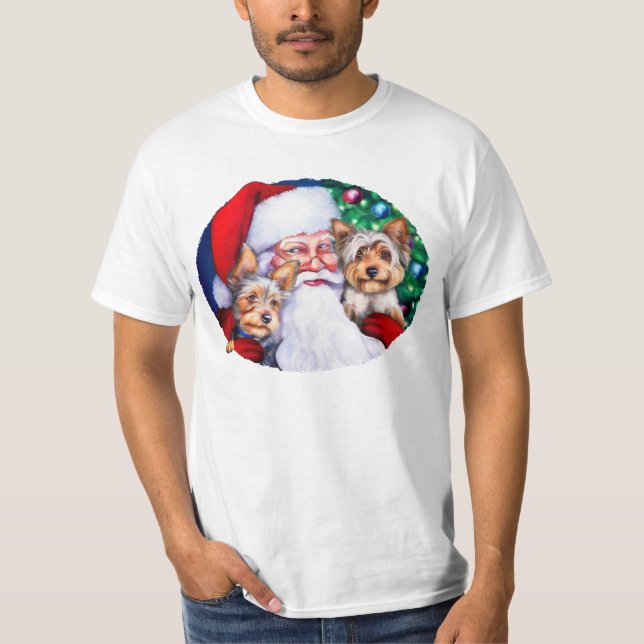 Santa's Yorkies vid jul T Shirt (Framsida)