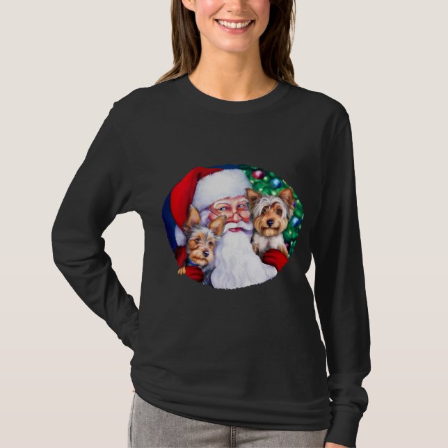 Santa's Yorkies vid jul Tee Shirt (Framsida)