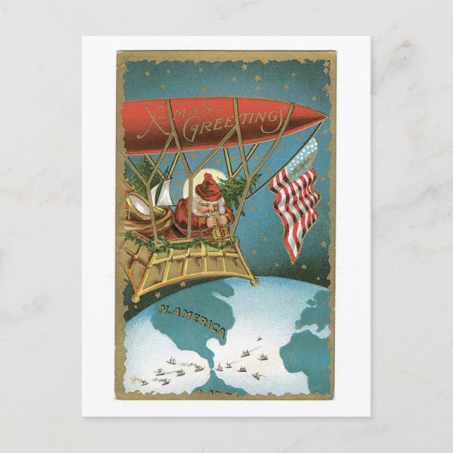 Santa's Zeppelin - Amerikansk patriotism Helg Vykort (Framsida)