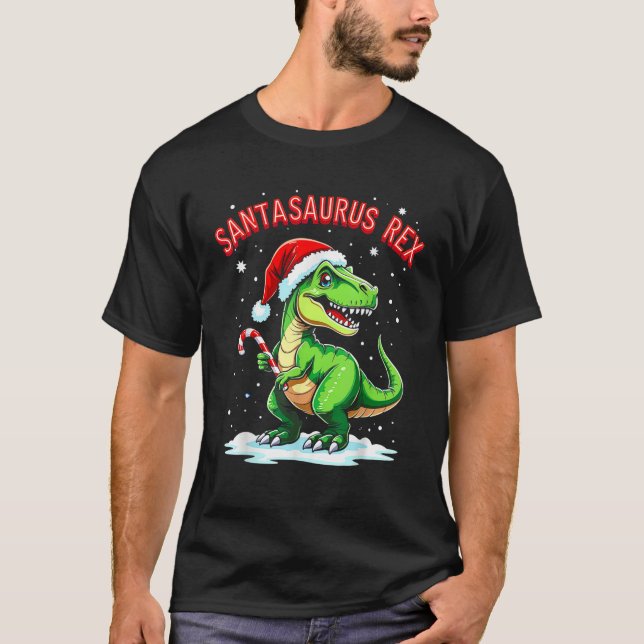 Santasaurus Rex Funny Dinosaur xmas Santa Hat Cand T Shirt (Framsida)