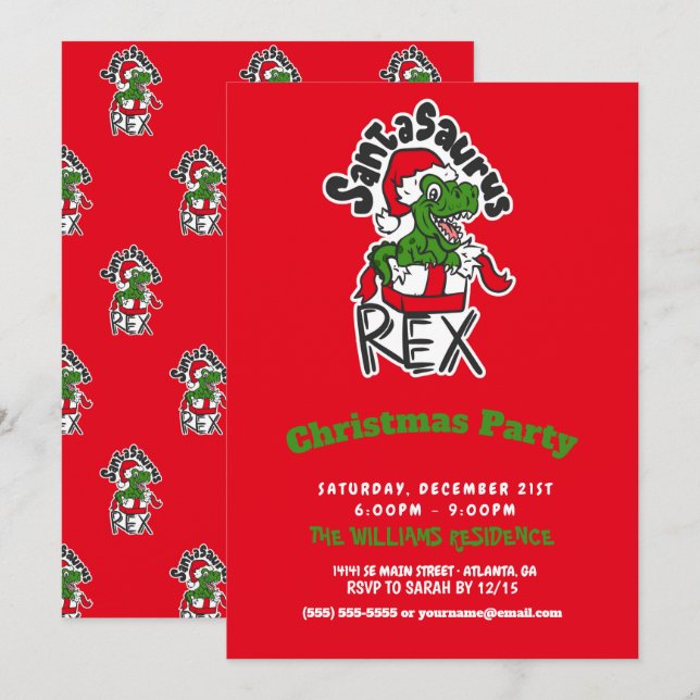 Santasaurus Rex Inbjudningar (Fram/baksida)