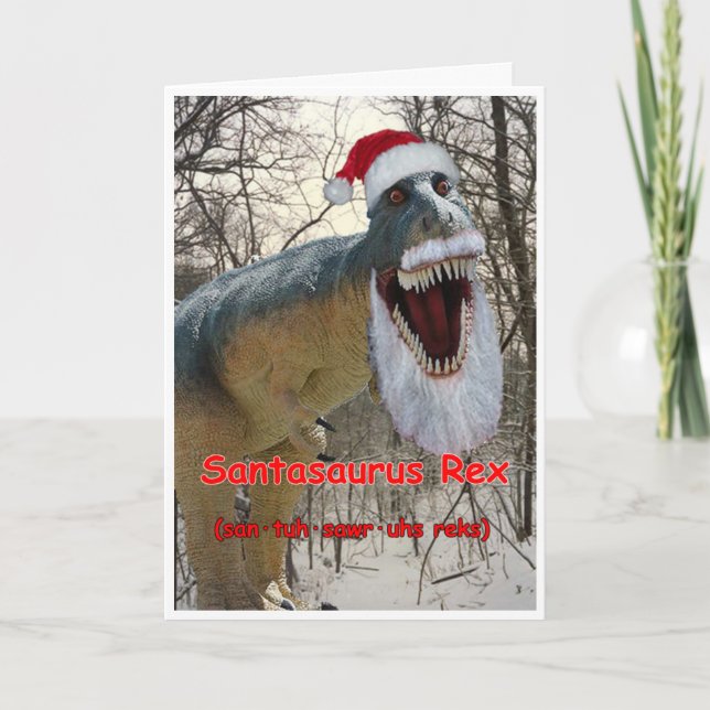 Santasaurus Rex Julhälsningar kort med verse (Framsida)