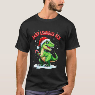 Santasaurus Rex Rolig Dinosaur jul Santa Hatt Godi T Shirt