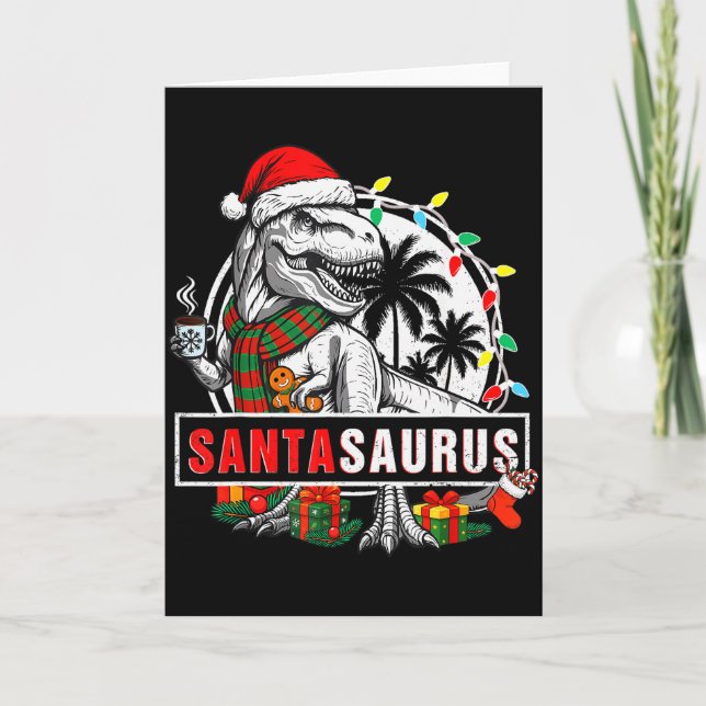 Santasaurus T Rex Dinosaur Rolig Santa Saurus Roli Kort (Framsida)