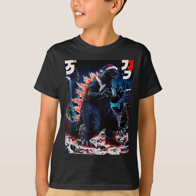 Santazilla Japanese Monster Kaiju Dinosaur Christm T Shirt (Framsida)