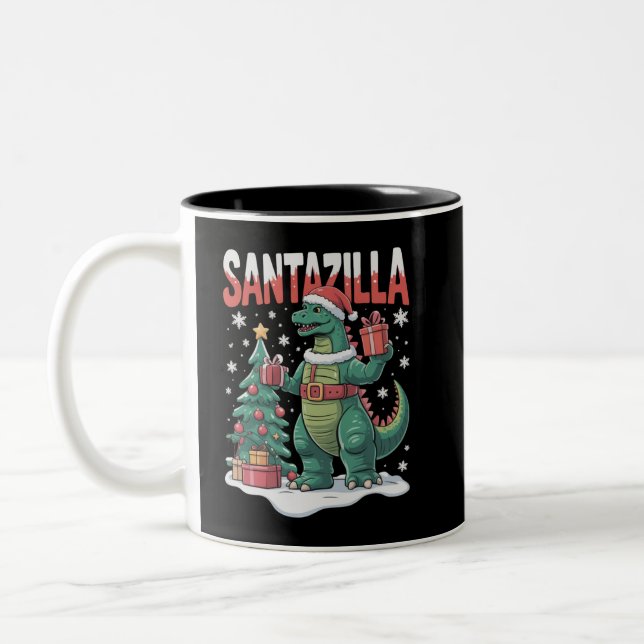 Santazilla Japanese Monster Kaiju Xmas Dinosaur Två-Tonad Mugg (Vänster)