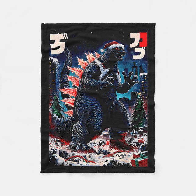 Santazilla japansk monster Kaiju dinosaur jul Fleecefilt (Framsidan)