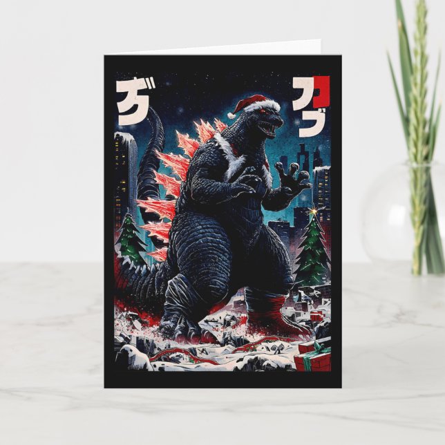 Santazilla japansk monster Kaiju-dinosaur jul Kort (Framsida)