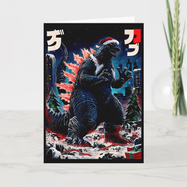 Santazilla japansk monster Kaiju-dinosaur jul Kort (Framsida)