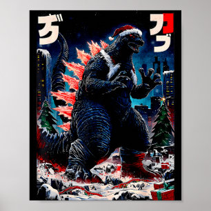 Santazilla japansk monster Kaiju dinosaur jul Poster