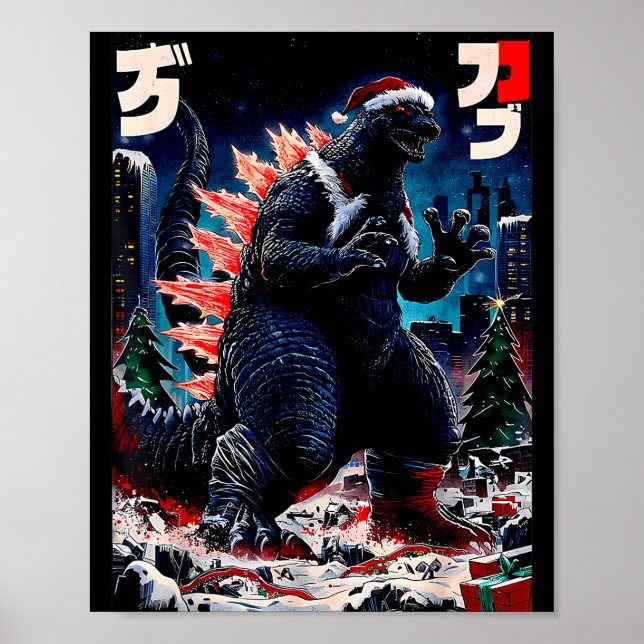 Santazilla japansk monster Kaiju dinosaur jul Poster (Framsidan)