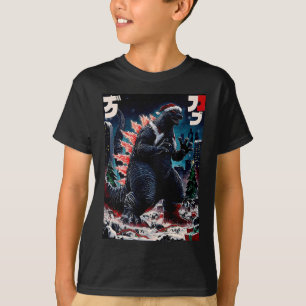 Santazilla japanska monster Kaiju dinosaur jul T Shirt