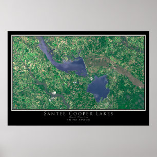 Santee Cooper Sjöar South Carolina Satellite Karta Poster