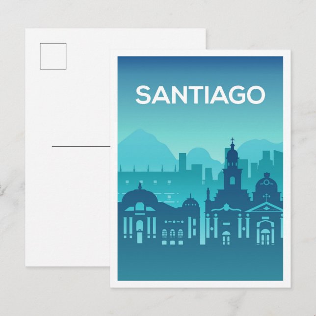 Santiago Chile Art Travel Illustration Vykort (Fram/baksida)
