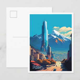 Santiago Chile Art Vintage resor Illustration Vykort
