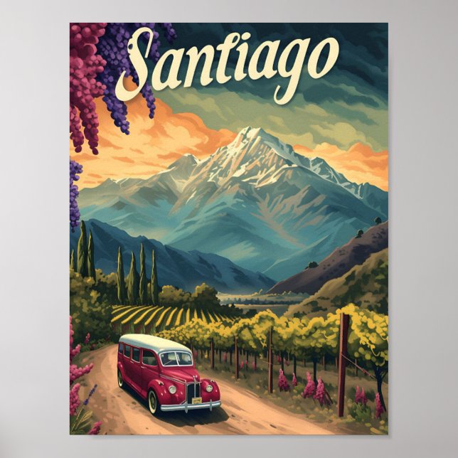 Santiago Chile Artistic Travel Illustration Poster (Framsidan)
