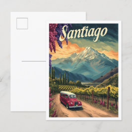 Santiago Chile Artistic Travel Illustration Vykort