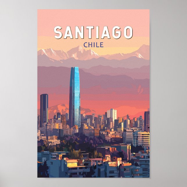Santiago Chile Illustration Travel Art Vintage Poster (Framsidan)