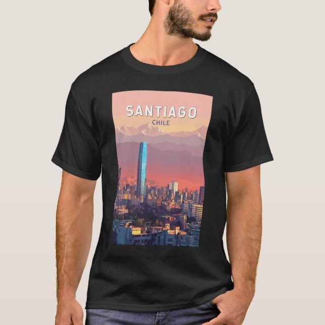 Santiago Chile Illustration Travel Art Vintage T Shirt (Framsida)