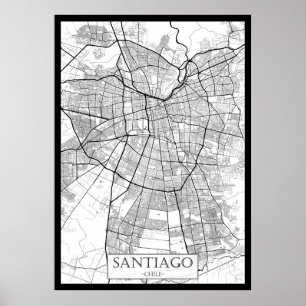 Santiago Chile Karta Poster