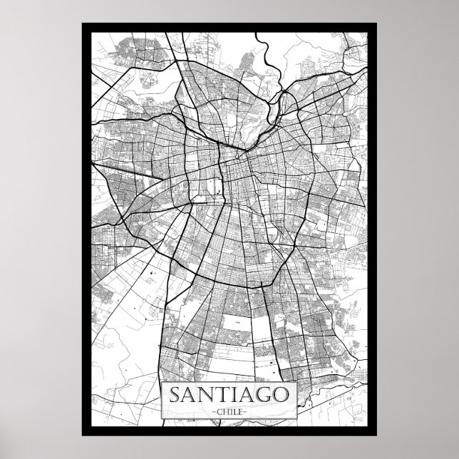 Santiago Chile Karta Poster (Framsidan)