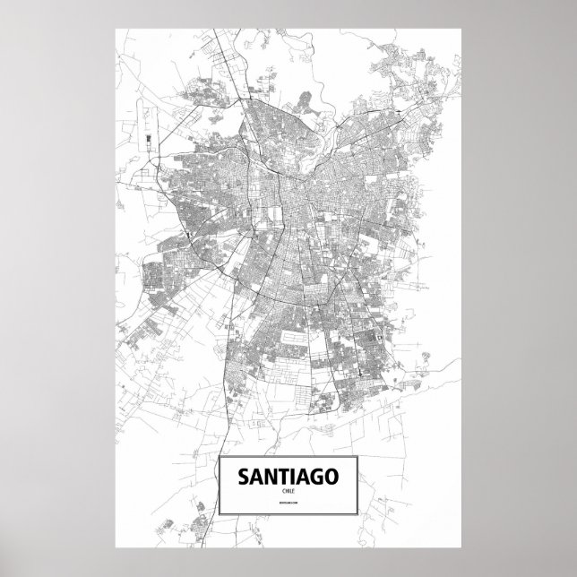 Santiago, Chile (svart på vitt) Poster (Framsidan)