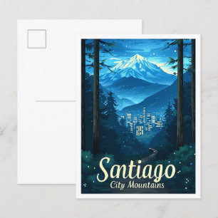 Santiago Chile Vintage Art Travel Illustration Vykort