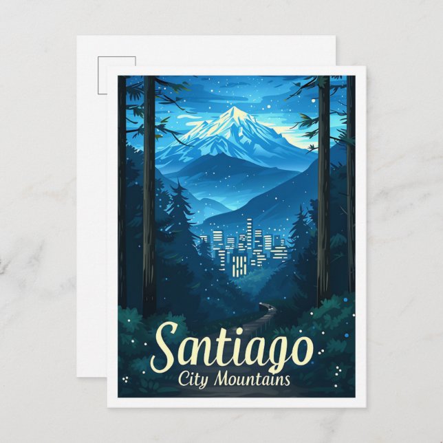 Santiago Chile Vintage Art Travel Illustration Vykort (Fram/baksida)