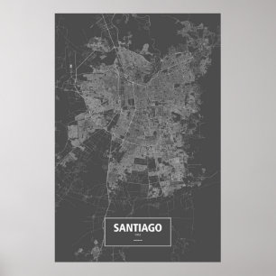 Santiago, Chile (vit på svart) Poster