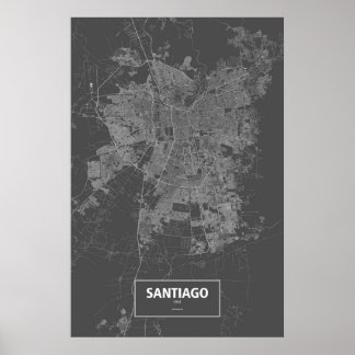 Santiago, Chile (vit på svart) Poster