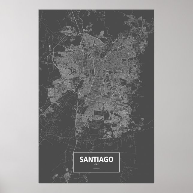 Santiago, Chile (vit på svart) Poster (Framsidan)