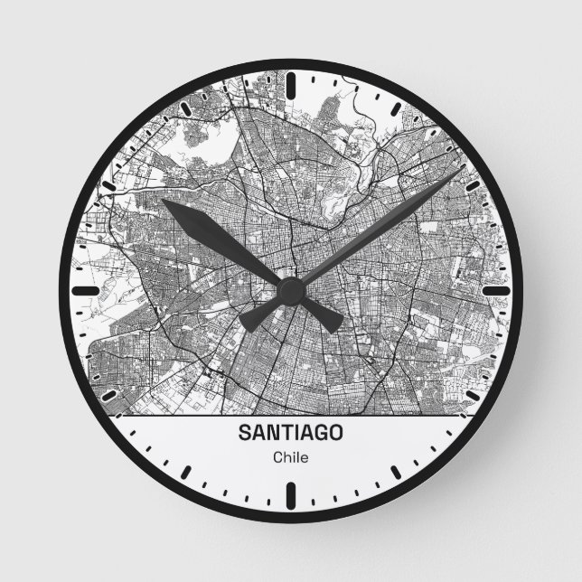 Santiago Clock City Line Art Rund Klocka (Framsida)