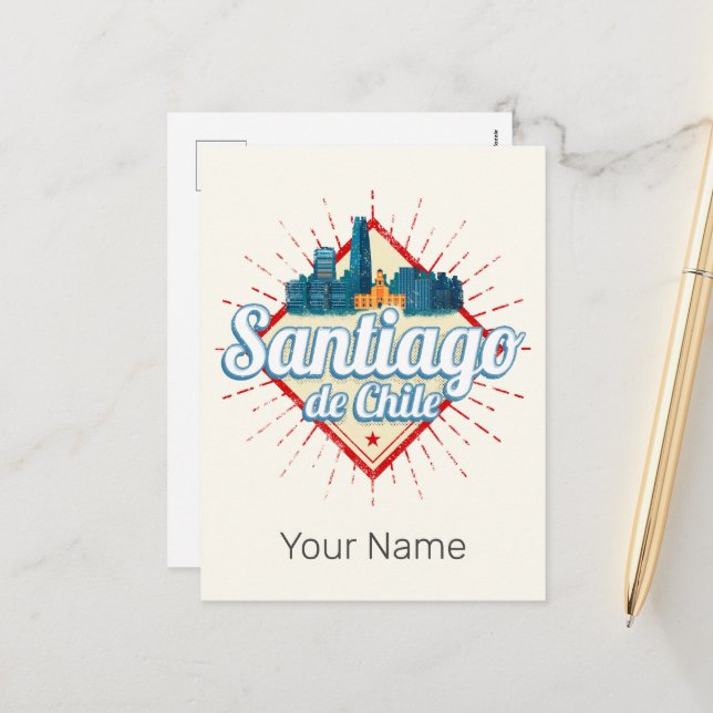 Santiago de Chile City Helgdag Retro Skyline Helg Vykort (Fram/Back In Situ)