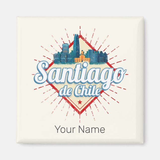 Santiago de Chile City Helgdag Retro Skyline Magnet (Framsidan)