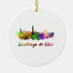 Santiago de Chile skyline i vattenfärg Julgransprydnad Keramik