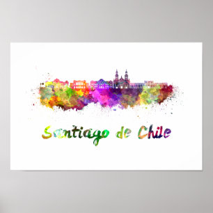 Santiago de Chile V2-skylin i vattenfärg Poster